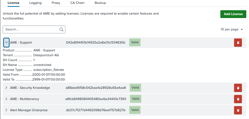 License Management Tab