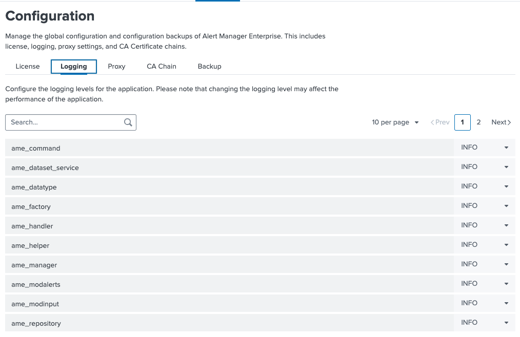 Logging Configuration Tab