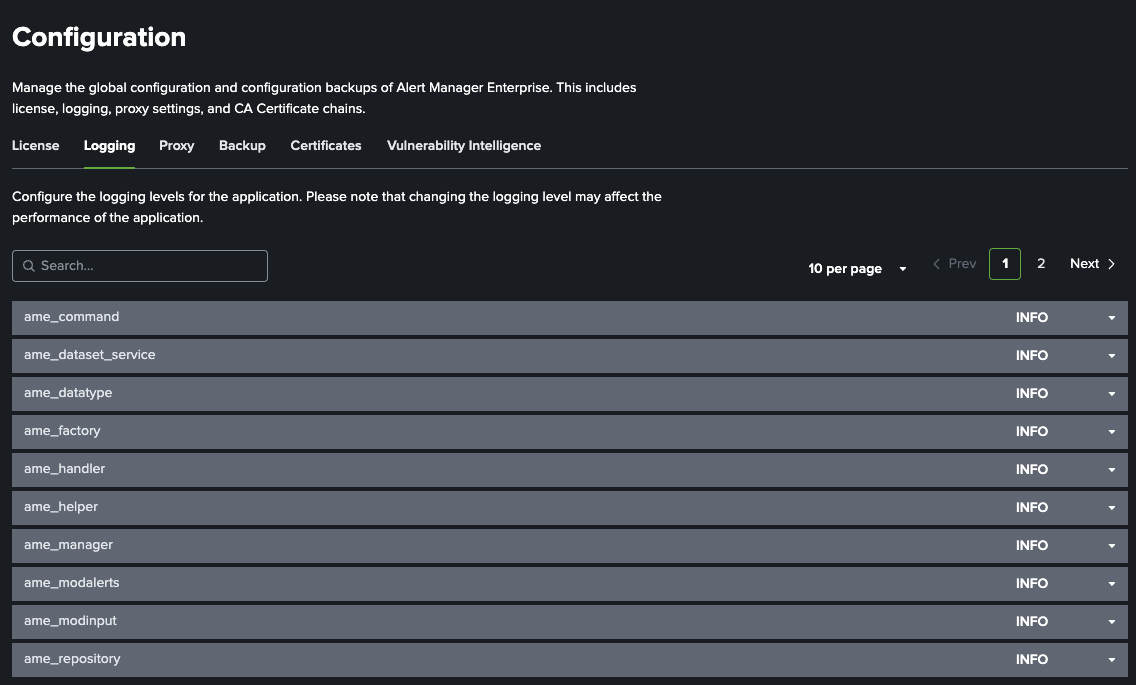 Logging Configuration Tab