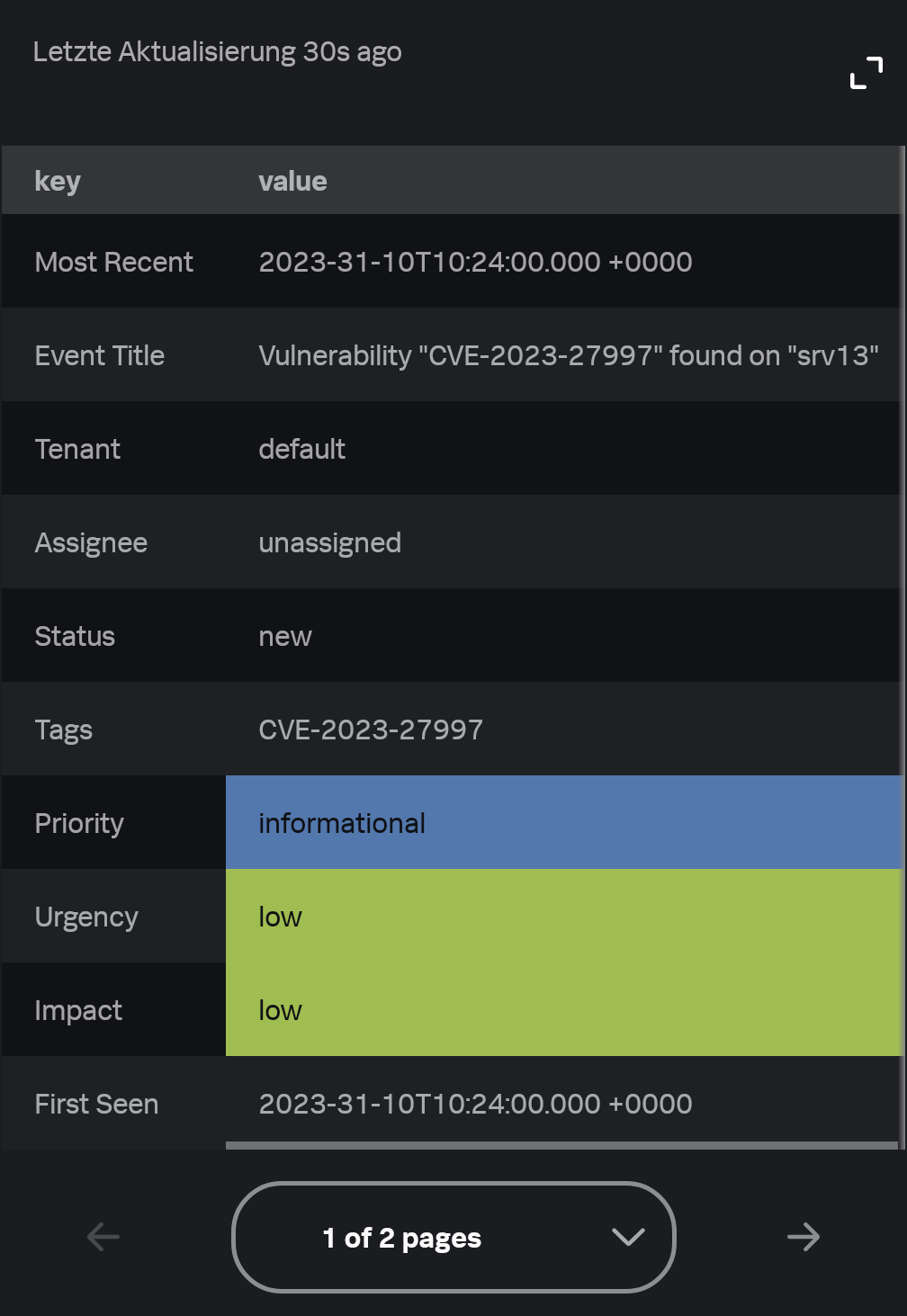 Splunk Mobile Alert Display