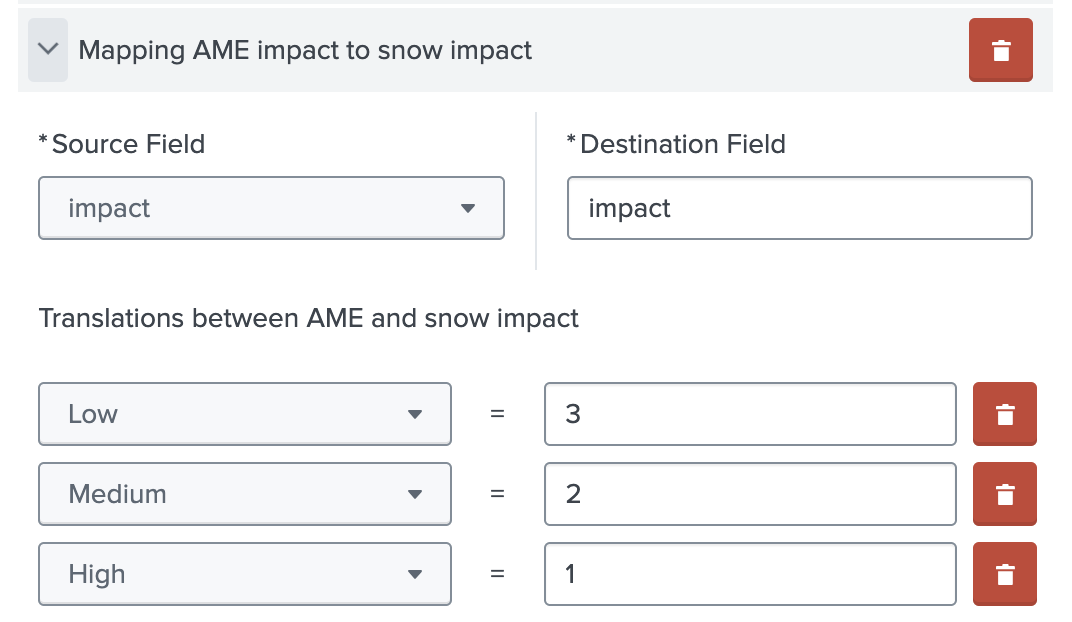 Configuring mapping AME Impact to ServiceNow impact