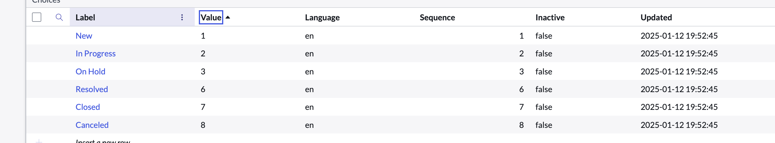 ServiceNow Enumerators for Status