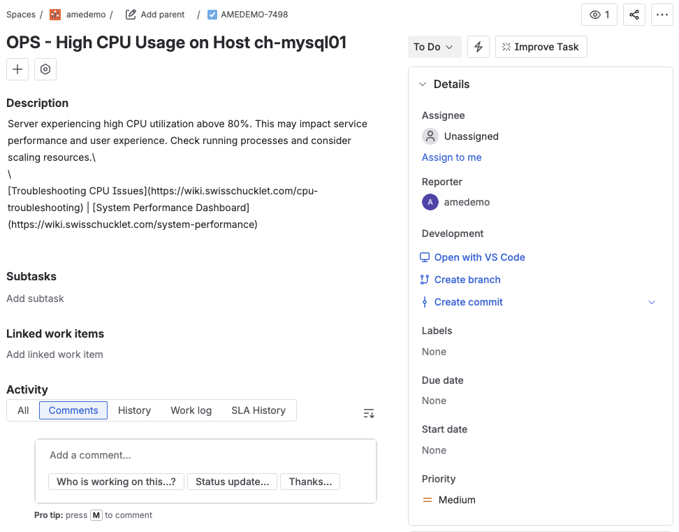 Resulting Jira Incident