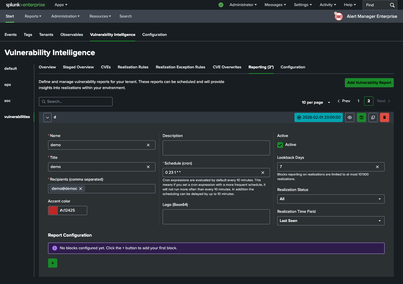 Report content configuration - adding sections
