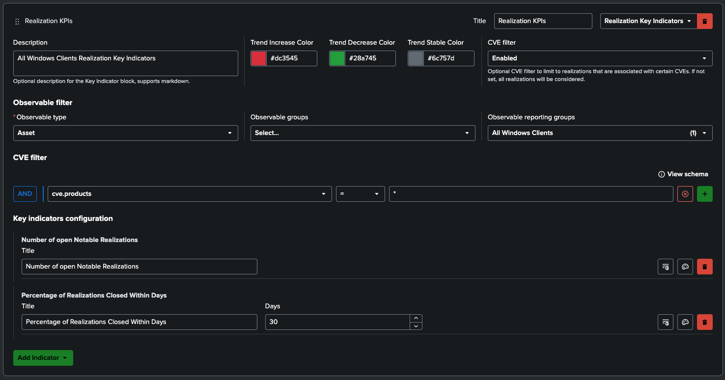 Report content configuration - Observable Group Summary
